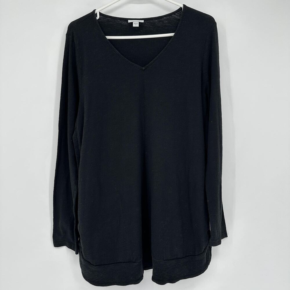 J Jill Shirt Womens Medium Black V Neck Long Sleeve Tunic Pockets Stretch Knit